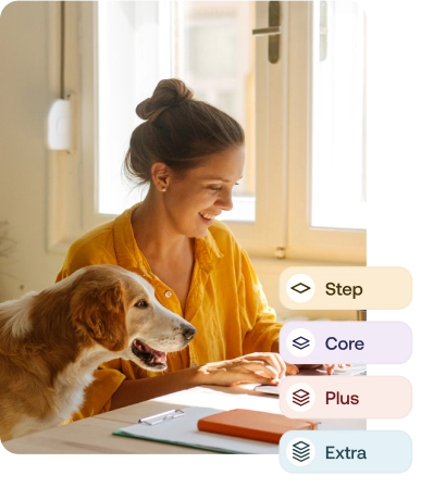 girl with dog looking at membership loan plans